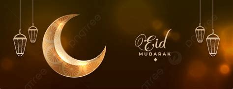 Eid Mubarak Realistic Cresent Moon Banner Design Background Eid