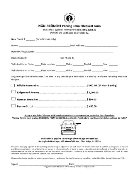 Fillable Online NON RESIDENT Parking Permit Request Form Fax Email