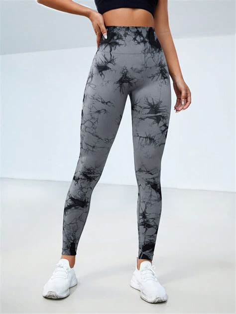 Shein Sport Seamluxe Legging Esportiva Tie Dye Amassada Cintura Larga