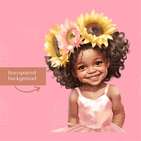 Black Baby Girl Clip Art Little Girl Sunflowers Yellow - Etsy