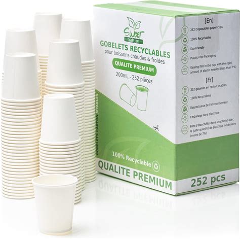 Sweet Nature Gobelets Jetables Ecologiques En Carton Blanc