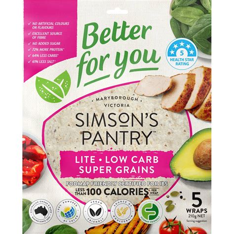 Simson S Pantry Lite Low Carb Super Grains Wraps 5 Pack Woolworths