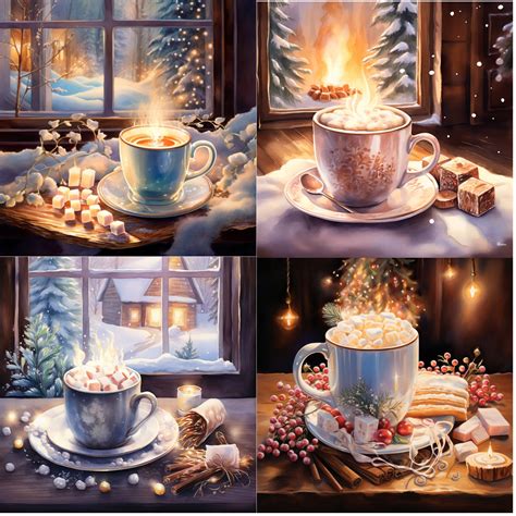Watercolor Hot Cocoa Clipart High Quality Png Dpi Cozy Christmas Coffee Bar Decor