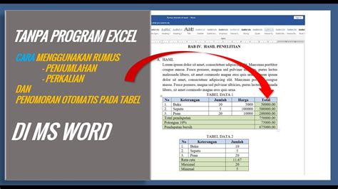 Menggunakan Formula Otomatis Dan Penomoran Tabel Otomatis Di MS Word