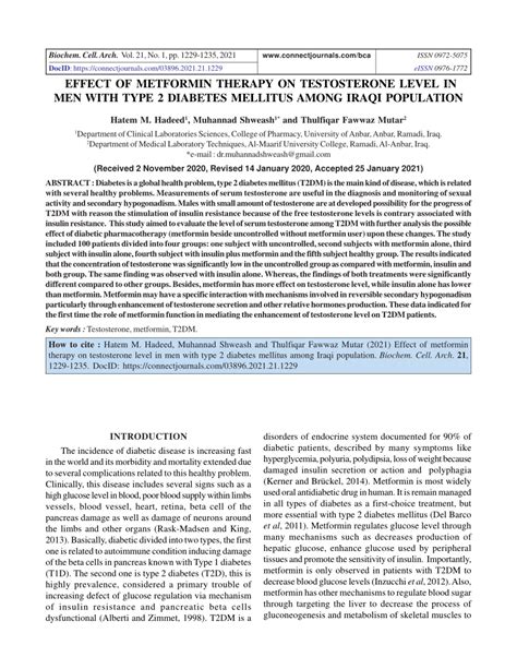 Pdf The Effect Of Metformin Therapy On Testosterone Level In Men With