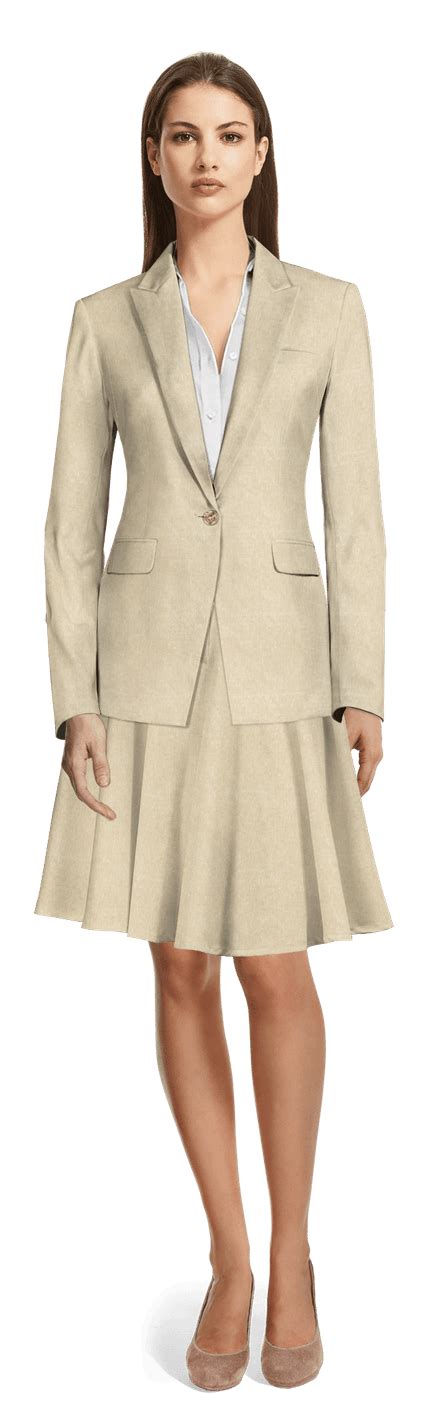 Sand Linen One Button Flared Skirt Suit With Peak Lapels Sumissura