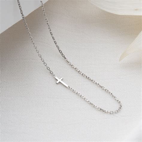 Sideways Cross Chain Cross Necklace For Her Sideways Cross Necklace Minimalist Cross Necklace