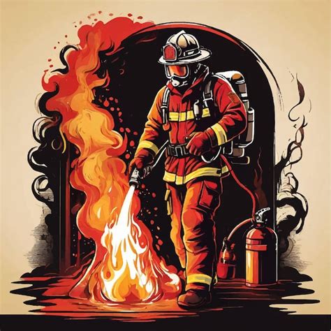 Premium Vector Vector A Firefighter Is Putting Out The Fire Illustration