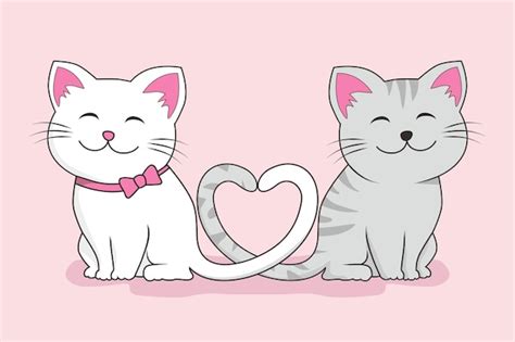 Premium Vector | Couple cat love cute cartoon isolated on pink