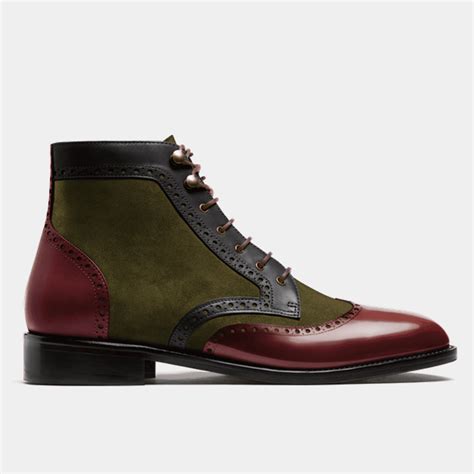 Brogue Herren Boots burgundy Grünes Schwarzes Flora Leder