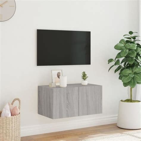 Keenso Meuble Tv Mural Avec Lumi Res Led Sonoma Gris X X Cm