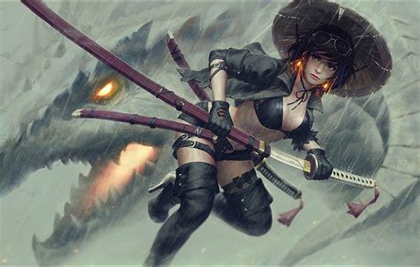 Fantasy Art Anime Rain Samurai Guweiz Section прочее Hd