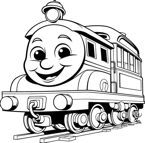 Black and white illustration of a cute cartoon train with a smiling ...