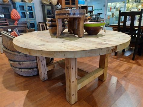 Round Reclaimed Pine Table Straight Leg El Paso Import Co