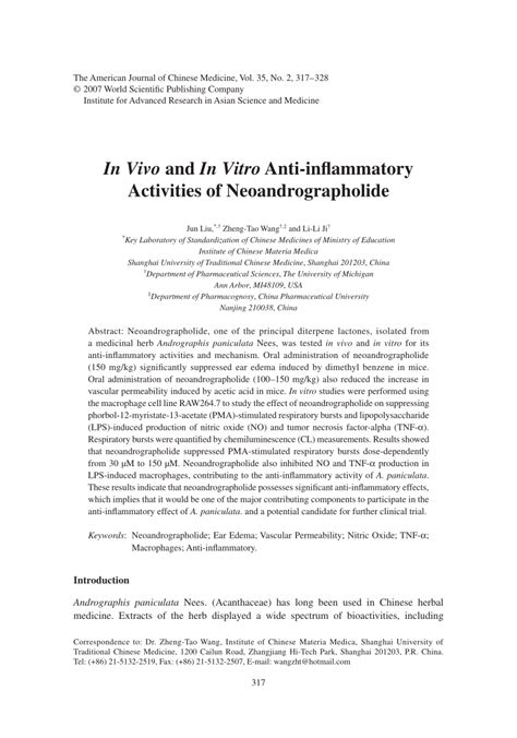 Pdf In Vivo And In Vitro Anti Inflammatory Activities Of