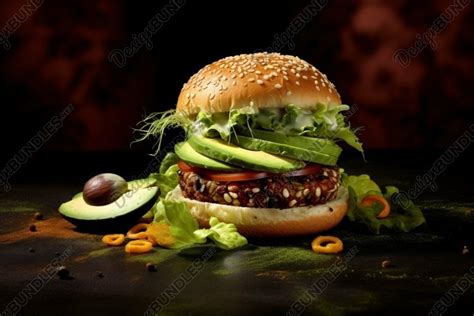 Bacon burger with beef patty with vegetables (3554179)