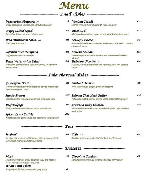 Nirvana Kitchen Menu Menu For Nirvana Kitchen Marble Arch London