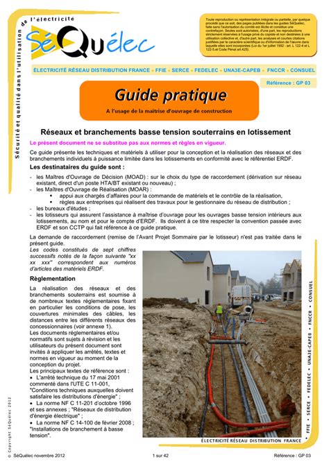 Réseaux et branchements basse tension souterrains en