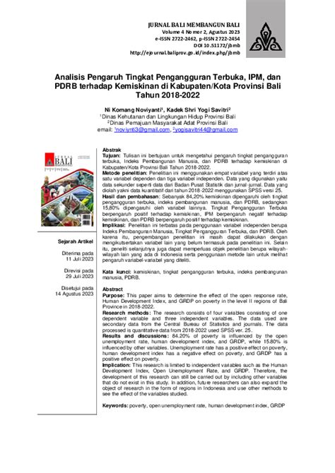 Pdf Analisis Pengaruh Tingkat Pengangguran Terbuka Ipm Dan Pdrb