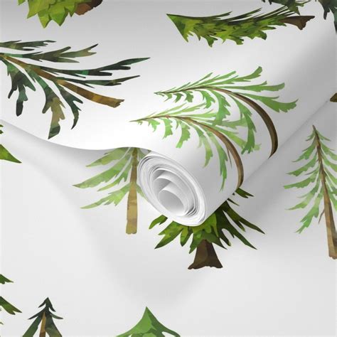 a white wallpaper with green trees on it