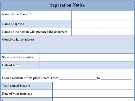 Separation Notice Form Editable PDF Forms