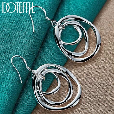 DOTEFFIL 925 Sterling Silver Three Circle Drop Earring For Woman Lady