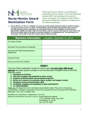 Fillable Online Nurse Mentor Award Nomination Form Fax Email Print