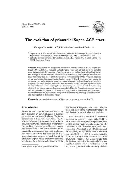 (PDF) The evolution of primordial Super–AGB stars