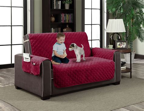 Pocket Red Microfiber Couch Slipcover Pet Dog Cat Furniture Reversible ...