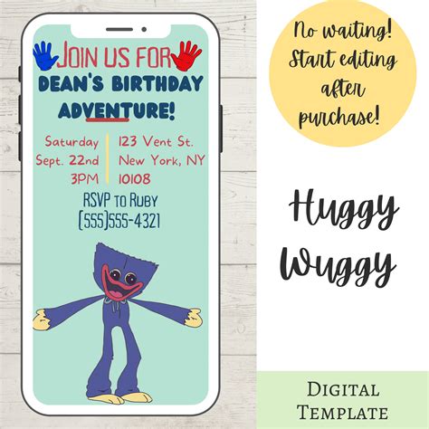 Huggy Wuggy Birthday Invitation Poppy Playtime Birthday Etsy México