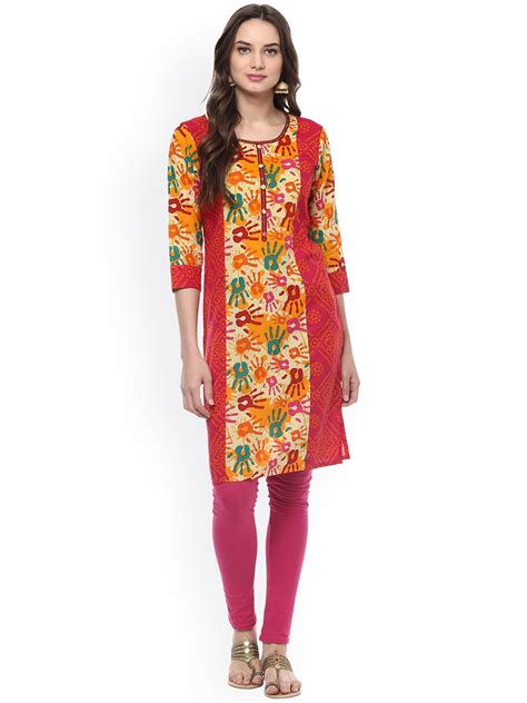 Buy Jaipur Kurti Women Red And Beige Printed Straight Kurta Kurtas For