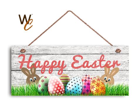 Happy Easter Sign Rustic Wood Style Holiday Door Sign Etsy