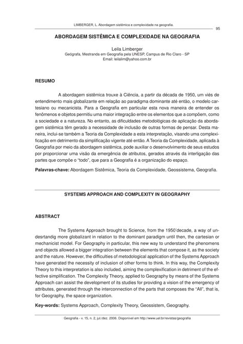 Pdf Abordagem SistÊmica E Complexidade Na Geografia