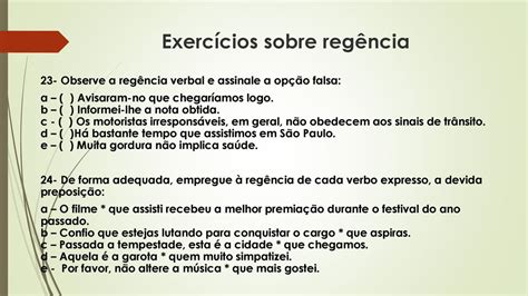 Exercícios sobre regência ppt carregar