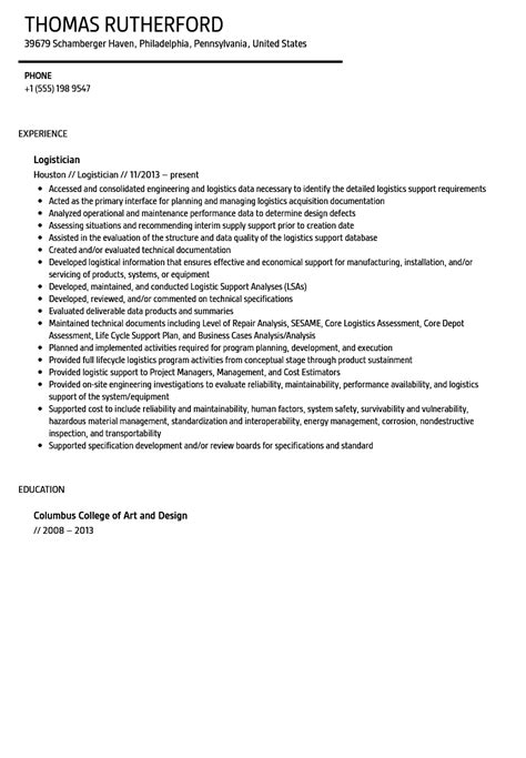 Logistician Resume Sample | Velvet Jobs