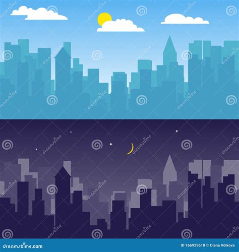 City Landscape Day And Night City Landscape Vector Illustration Of A Cityscape Stock