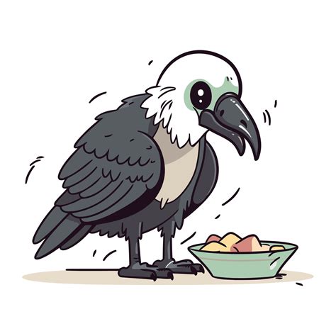 Crow eating food from bowl. Vector illustration in cartoon style. 32914284 Vector Art at Vecteezy