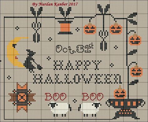 Halloween Cross Stitch Pattern With Pumpkins And Bats