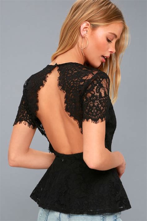 Chic Lace Top Black Top Backless Top Peplum Top Lulus