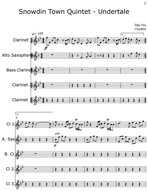 Snowdin Town Quintet Undertale Sheet Music For Clarinet Alto