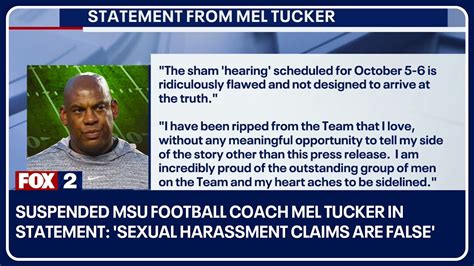 Suspended Msu Football Coach Mel Tucker In Statement Sexual Harassment Claims Are False Youtube