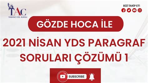 GÖZDE HOCA İLE 2021 NİSAN YDS PARAGRAF SORULARI ÇÖZÜMÜ 1 YouTube