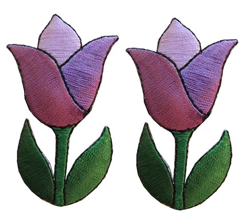 3927lp Lot 2pcs Purple Tulip Flower Embroidery Iron On Applique Patch