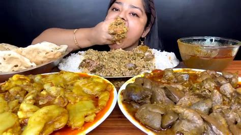 Asmr Eating Spicy Mutton Fat Curry Chicken Kaleji Curry Basmati