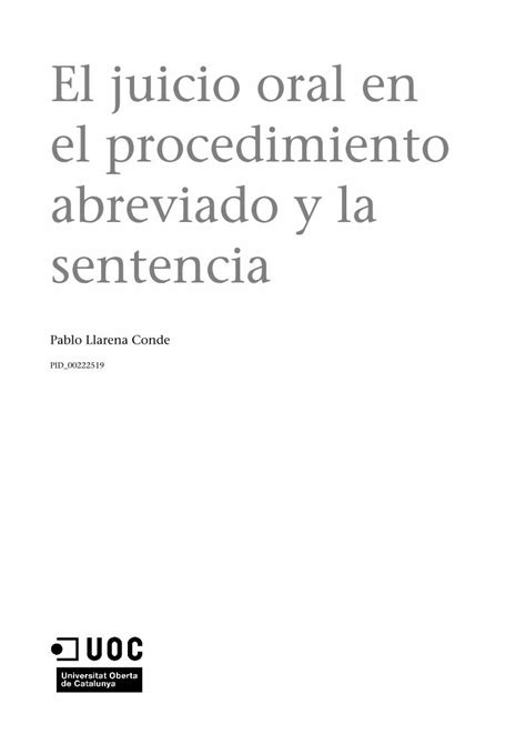 PDF El Procedimiento El Juicio Oral En Abreviado Y La