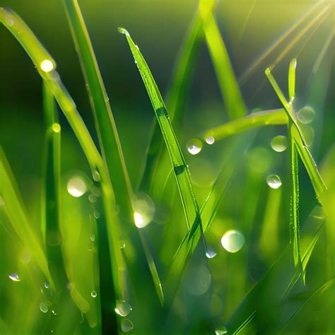 Hierba verde primavera con gotas de rocío primer plano de hierba mojada