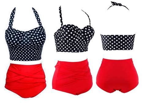 Bikini Retro Push Up Talla 32 Chica Traje De Baño Rojo Negro 399 00