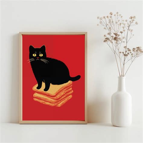 Funny Cat Poster Black Cat Digital Wall Art Print Cute Kitten Illustration Cat Lover T