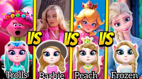 Elsa In Frozen Vs Princess Peach Vs Trolls Vs Barbie Girl Vs My Talking