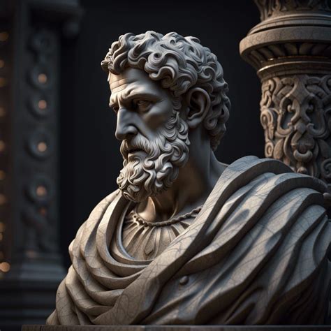 Marble Statue Of A Stoic Man Thinking With Dark Background Super